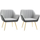 Light Grey Velvet Armchairs with Golden Steel Legs, Set of 2