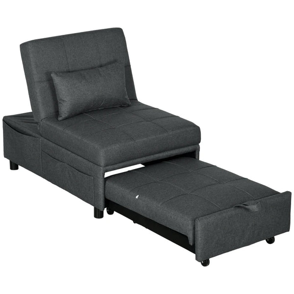 Grey Convertible Chair Bed with Adjustable Backrest and Side Pocket