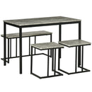 Grey Concrete Effect Dining Set for 4 - Steel Frame Table and Bench