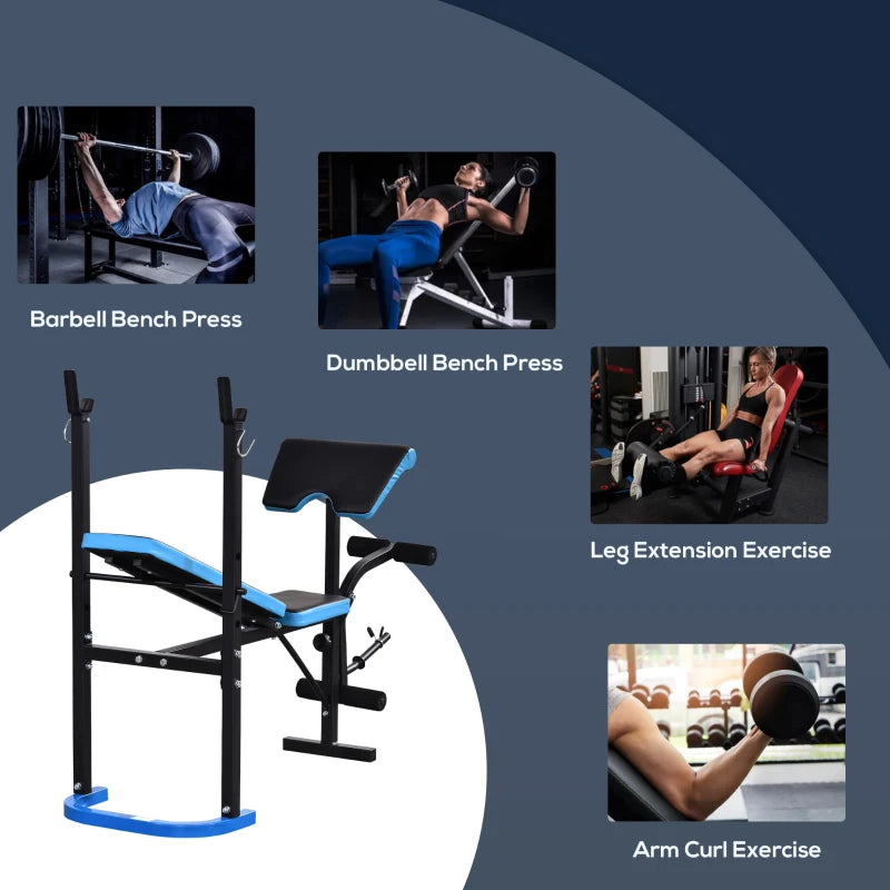 Adjustable Weight Bench with Leg Developer and Barbell Rack, Black