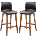Modern Black PU Leather Bar Stools Set of 2 with Wooden Frame