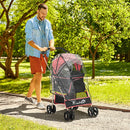 Red Pet Stroller with Rain Cover, 3-in-1 Cat Dog Pushchair
