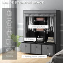 Dark Grey Fabric Wardrobe with Shelves, Hanging Rails, and Drawers - Portable and Foldable Closet 125x43x162.5cm