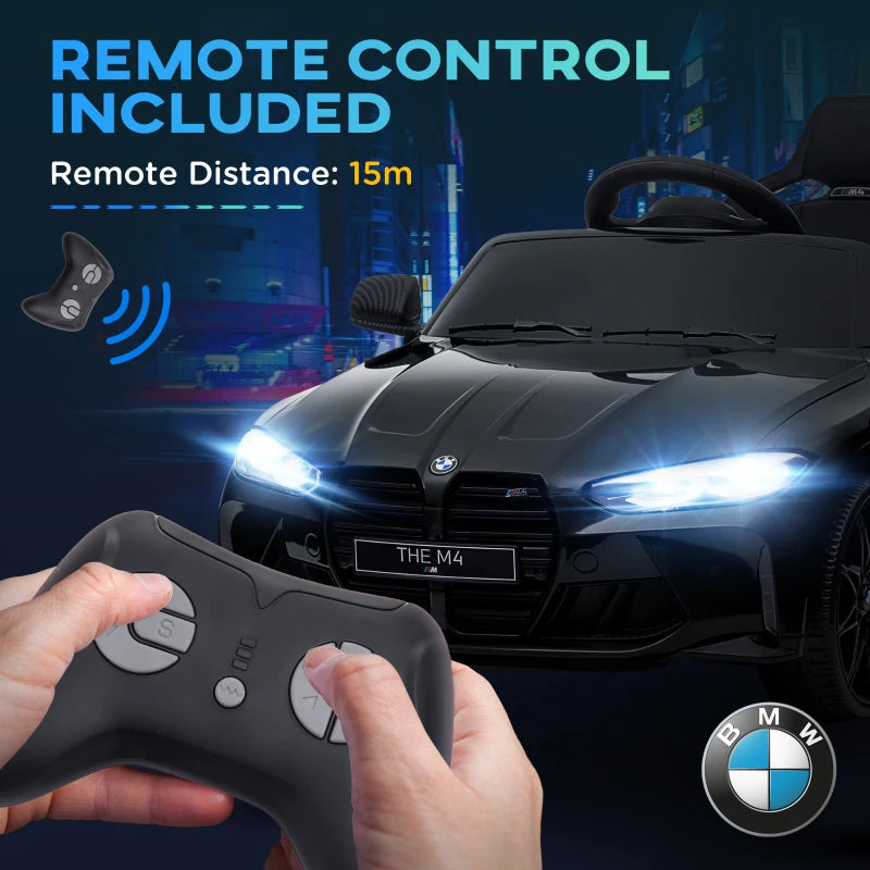 12V BMW M4 Licensed Kids Car - Black with Remote Control & LED Lights
