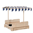 Blue & White Kids Wooden Sand Pit with Adjustable Canopy