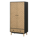 Modern Wood Grain Wardrobe Cabinet with Shelf, Hanging Rod, and Drawers - 90x50x190cm (Color: Oak)