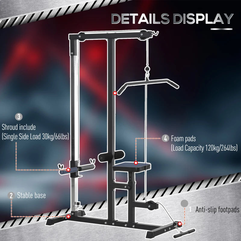Adjustable Seat Cable Pulley Tower - Black