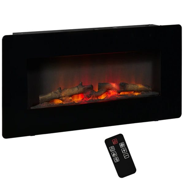 Black Electric Wall-Mounted Fireplace Heater with Adjustable Flame Effect