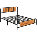 Rustic Brown King Bed Frame with Industrial Wood Headboard and Underbed Storage