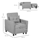Convertible Sleeper Chair with Adjustable Backrest and Side Pockets, Light Grey