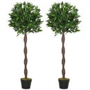 Set of 2 120cm Artificial Green Bay Laurel Topiary Trees - Indoor/Outdoor Decor