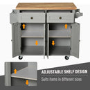 Grey Rolling Kitchen Island Trolley with Rubber Wood Top & Drawers