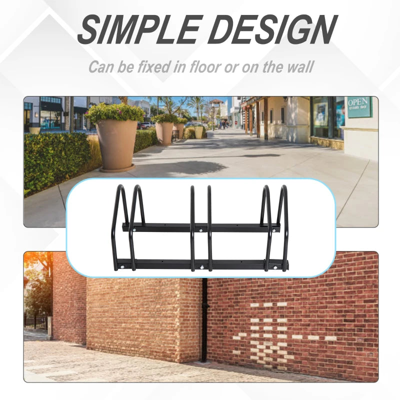 Black Bike Parking Rack - Wall or Floor Mount Bicycle Storage (3 Racks)
