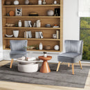 Grey Velvet Tub Accent Chairs Set of 2 - Curved Back, Wood Legs
