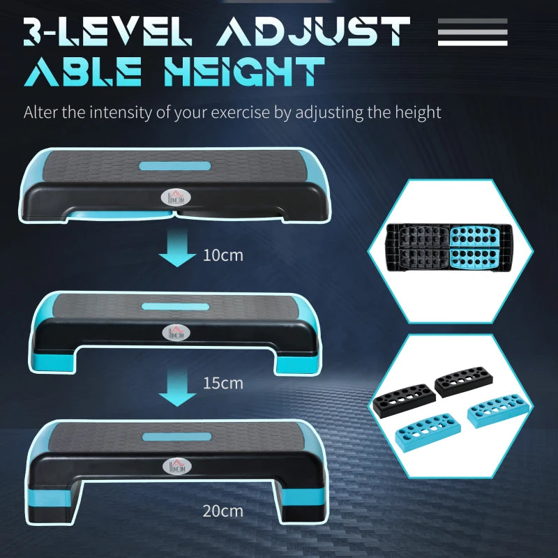 Adjustable Aerobic Step Board Set, 3 Heights, Nonslip Exercise Steppers
