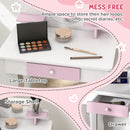 White and Pink Bunny Kids Dressing Table Set with Mirror and Stool