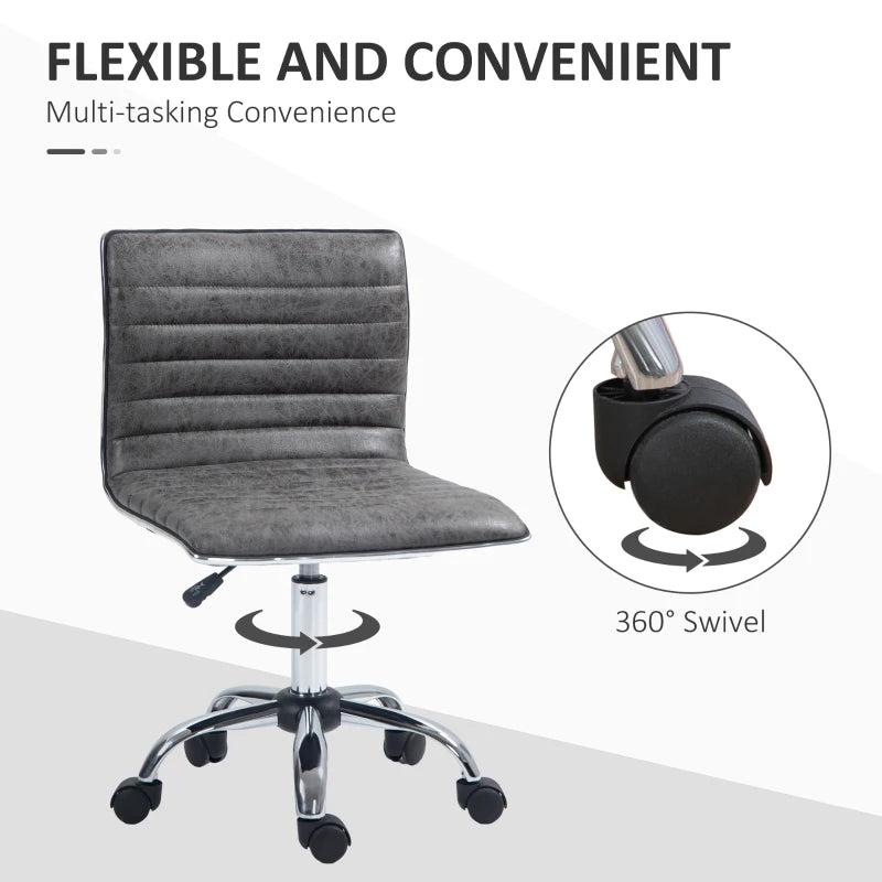 Grey Mid-Back Swivel Office Chair with Armless Design
