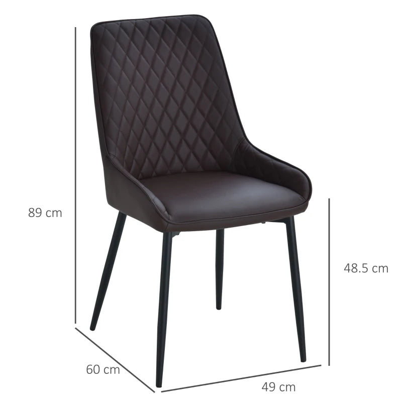 Brown Rhombus Tufted Dining Chairs Set of 2 - Modern Leather Style