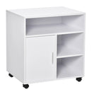 White Mobile Printer Stand with Storage and Wheels - Modern Office Desk Unit