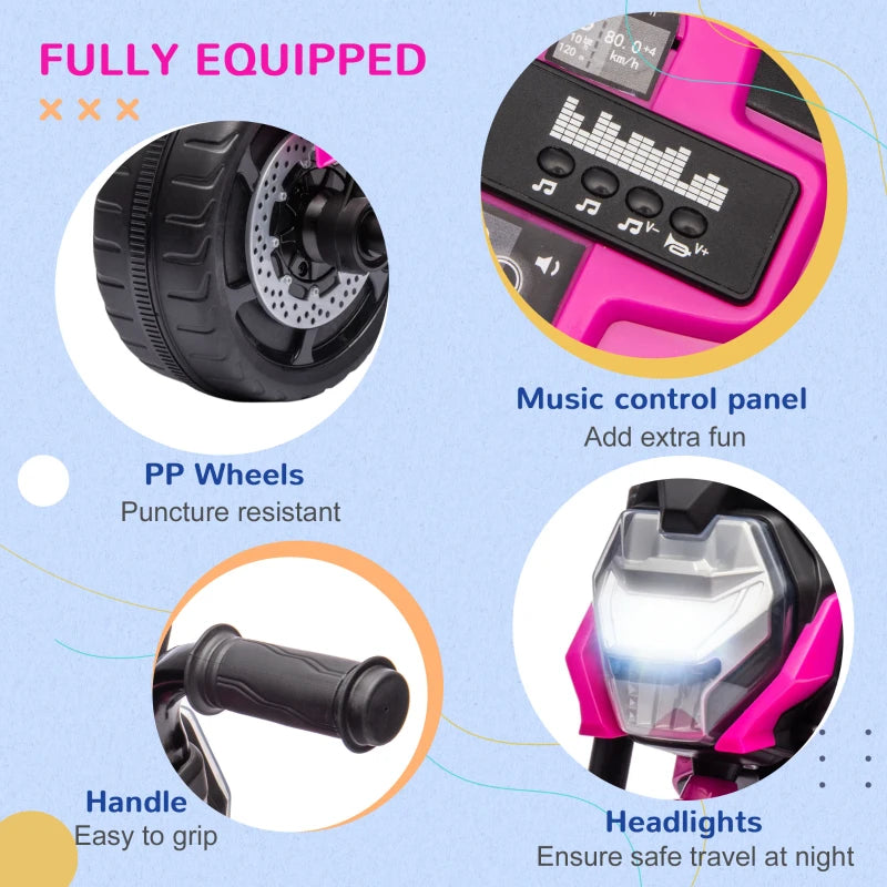 3-in-1 Pink Toddler Trike with Headlight, Music & Horn