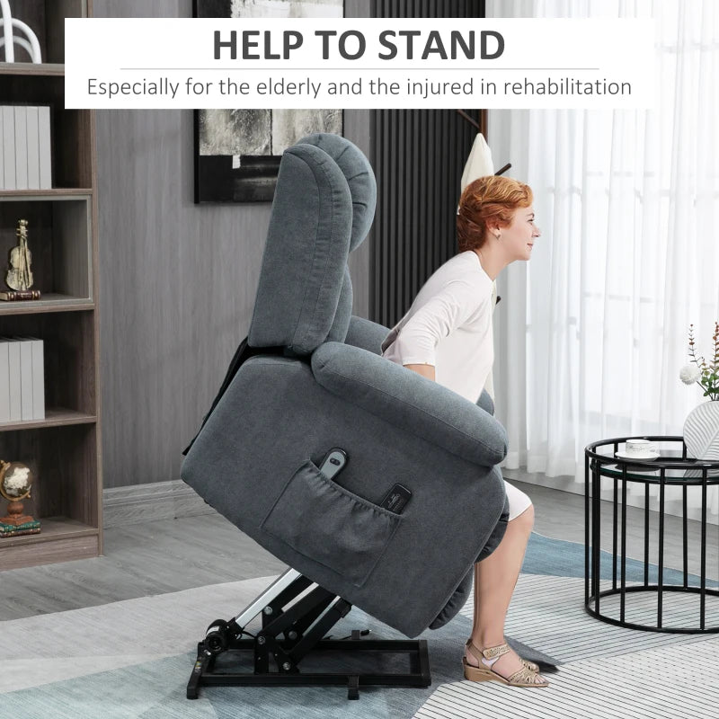 Dark Grey Elderly Recliner Chair with Massage and Lift Function