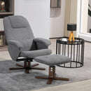 Grey Linen Swivel Recliner Chair Set with Footstool