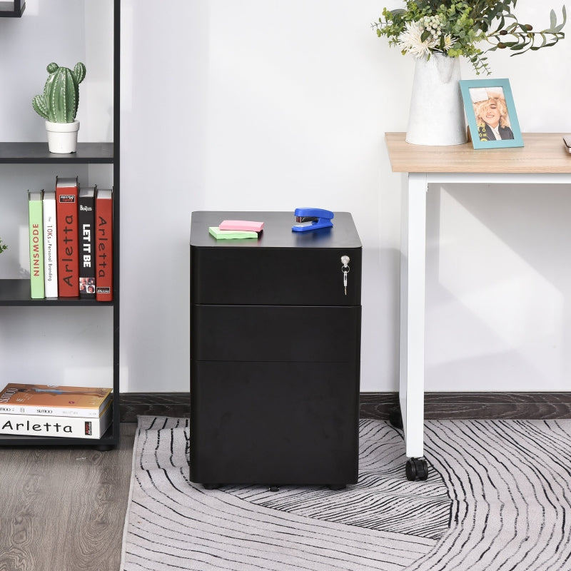 Steel 3-Drawer Rolling Filing Cabinet for A4, Letter, Legal Files - Black
