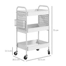 White 3-Tier Rolling Storage Trolley with Baskets and Hooks