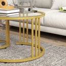 Gold Tone Round Glass Coffee Tables Set of 2, Steel Frame, 60cmx60cmx47cm