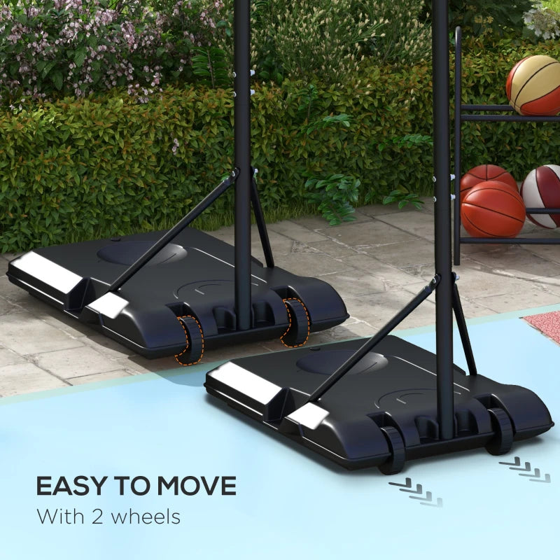Adjustable Basketball Stand Net System with Wheels, Enlarged Base, Black, PE Backboard