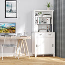 White Freestanding Kitchen Storage Cabinet with Sliding Doors and Shelves