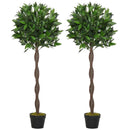 Set of 2 120cm Artificial Green Bay Laurel Topiary Trees - Indoor/Outdoor Decor