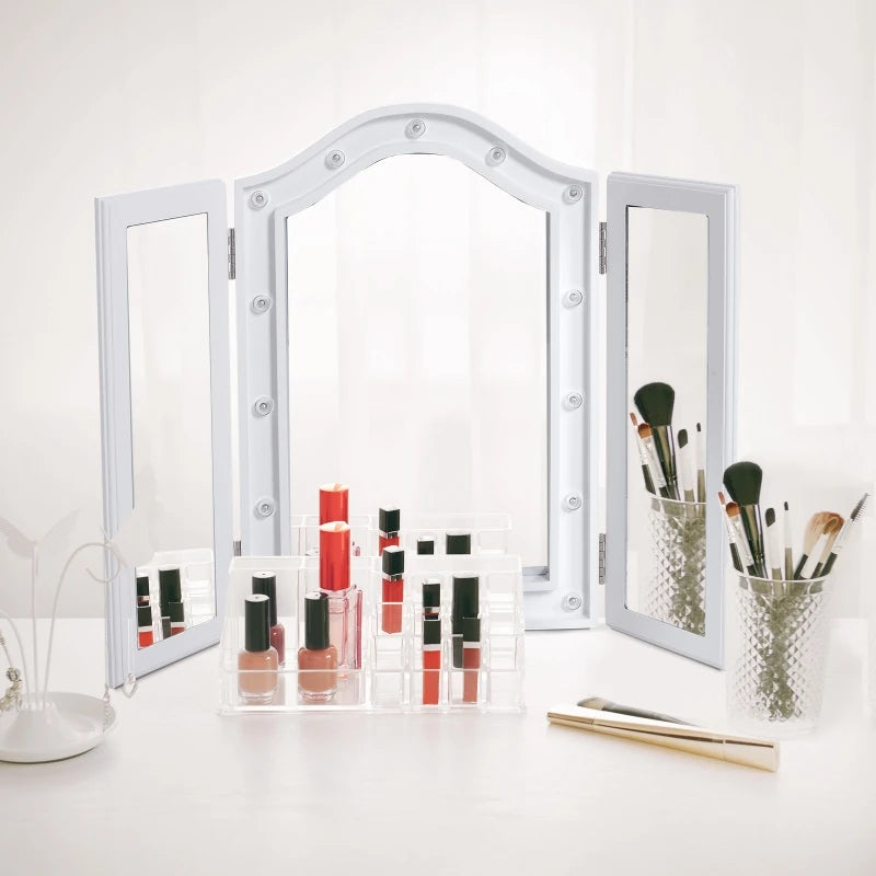 White Trifold Lighted Vanity Mirror with 16 LED Lights
