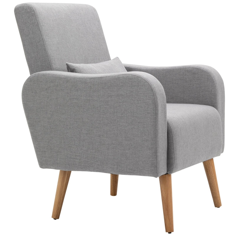 Grey Linen Armchair with Wooden Frame