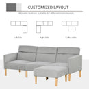 Light Grey L-Shaped Linen Fabric Sofa Bed Set with Footstool