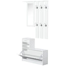 White Shoe Storage Chest with Mirror, Shelves, and Hooks