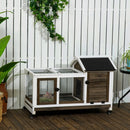 Brown Wooden Rabbit Hutch with Removable Tray and Wheels