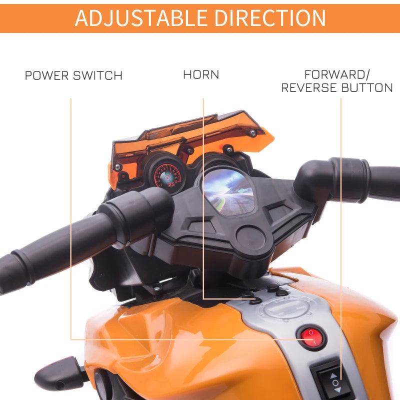 Orange Kids Electric Motorbike 6V Ride-On Motorcycle with Lights and Sounds