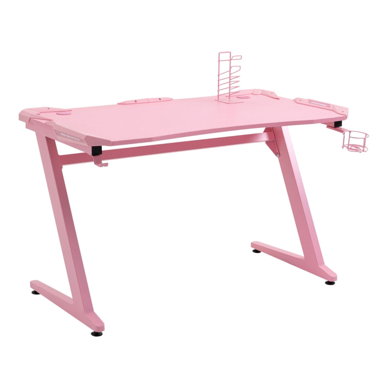 Carbon Fibre Gaming Desk, Pink, Gamer Workstation with Accessories
