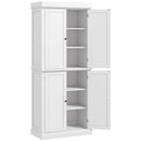 White Freestanding Kitchen Storage Cabinet with 4 Doors and 6-Tier Shelving