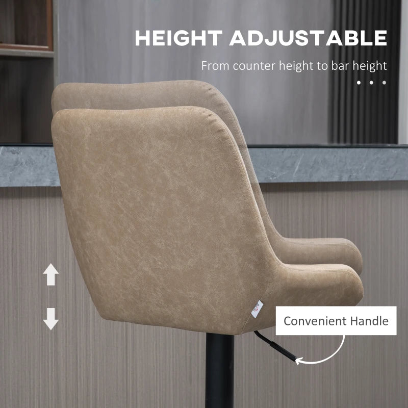 Adjustable Swivel Bar Stools Set of 2, Light Khaki Upholstered Kitchen Chairs