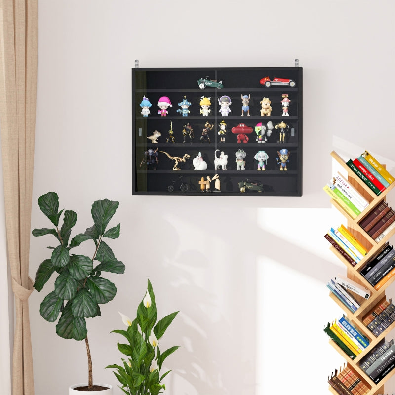 Black 5-Tier Wall Display Shelf with Glass Doors - 60x80cm