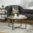 Rustic Brown Round Industrial Coffee Table with Metal Frame