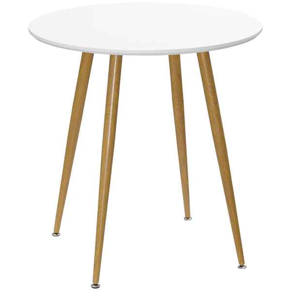 White Round Dining Table for 2, Matte Top, Metal Legs