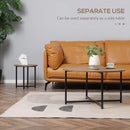 Rustic Brown Metal Frame Round Coffee Table Set - Industrial Side Tables for Living Room