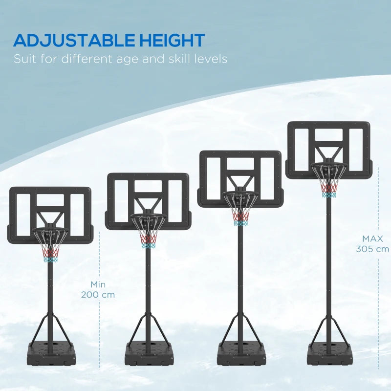Adjustable Black Freestanding Basketball Hoop Set - 200-305cm
