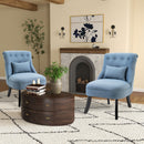 Blue Fabric Tub Chairs with Solid Wood Legs, Set of 2