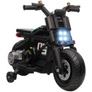 Black Kids Electric Motorbike with Siren, Horn, Headlights, Music & Training Wheels - Ages 3-5
