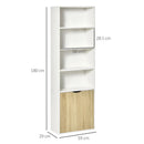 6-Tier White and Oak Bookcase with Double Door Cabinet