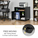 Black Mobile Printer Stand with Storage and Wheels - Modern Office Desk Unit
